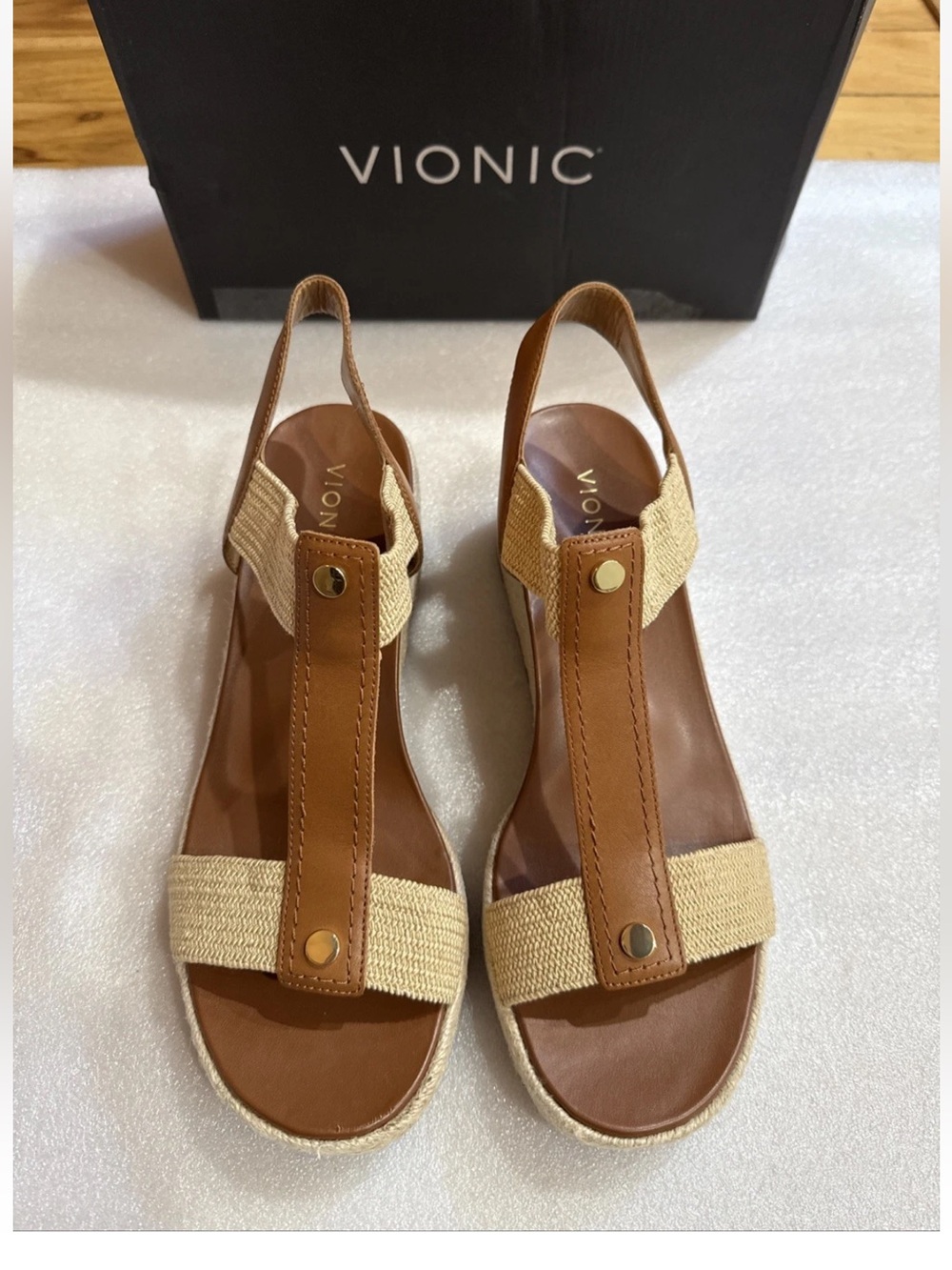 Vionic Calera Camel Leather Slingback Wedge Sandal Women's Size 12